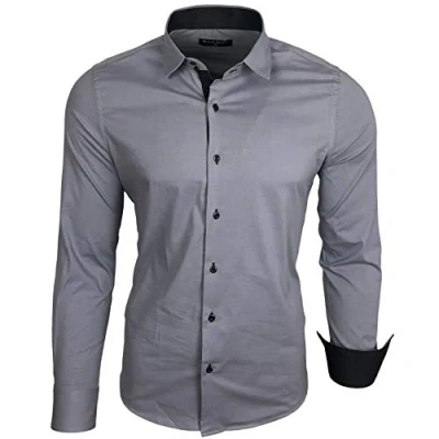 Abbildung von Baxboy Herren Hemd Langarm/Business Freizeit Hochzeit/Bügelleicht/Slim Fit/Anzug Kentkragen B 500, Farbe:Grau, Größen:XL