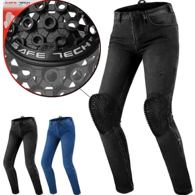 Abbildung von SHIMA Metro Motorrad Jeans Damen mit Protektoren Airforce Knieprotektoren Motorradhose Kurzgrößen Hosen Motorradjeans für Protektorenhose Textilhose Jeanshose Lang (Frauen, Schwarz, 30/32)