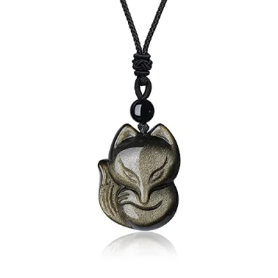 Abbildung von COAI Geschenkideen Kette mit Fuchs Anhänger aus Obsidian Gold Glückskette Halskette für Damen und Herren