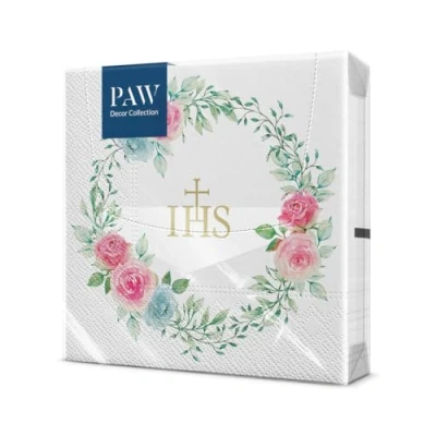 Abbildung von PAW Servietten 3 lagig (33 x 33 cm) I 20 Stück Perfekt für Kommunion, Konfirmation, Taufe Ideal Jungen &amp; Mädchen Tischdeko Elegante Papierservietten IHS Rosen Delicate Roses