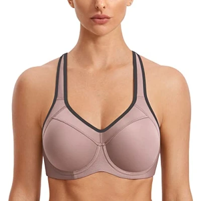 Abbildung von SYROKAN Damen Sport BH Starker Halt Bügel Push Up Ringerrücken Gepolstert Fitness Backstein 85D