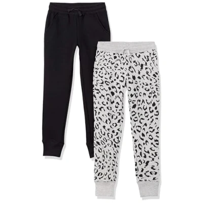Abbildung von Amazon Essentials Mädchen Jogginghosen, 2er Pack, Hellgrau Meliert Gepard/Schwarz, 8 Jahre