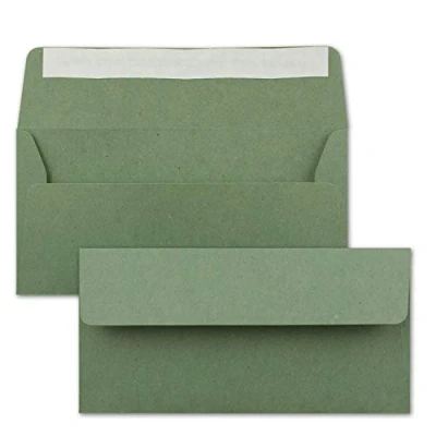 Abbildung von 25x Kraftpapier Umschläge DIN Lang Grün Haftklebung 11 x 22 cm Brief aus Recycling PAPIER Vintage Kuverts von NEUSER