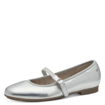 Abbildung von Tamaris Comfort Damen Ballerinas aus Leder mit Klettverschluss, Silber (Silver), 40 EU