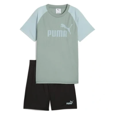 Abbildung von Puma LOGO TEE AND Shorts Unisex SET Sport Tshirt für Kinder, Größe: 176, Green moon