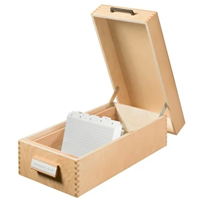 Abbildung von HAN Holz Karteikasten für 1500 DIN A6 quer Karteikarten inkl. 1 Metallblattstütze, mit Beschriftungsfeld und Metallboden, FSC zertifiziertes Holz, hochwertige premium Qualität, 1006, Naturholz