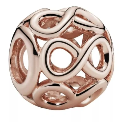 Abbildung von PANDORA Charm in Form von Unendlichkeits Symbolen mit 14 Karat rosévergoldete Metalllegierung Moments Collection