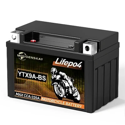 Abbildung von MOUDENSKAY Lithium MotorradBatterie 12V Powersports Batterie mit BMS(YTX9A BS 12.8V 4Ah 320CCA) LiFePO4 Motorrad StarterBatterie für Motorräder, ATV, UTV, Wasserfahrzeuge etc