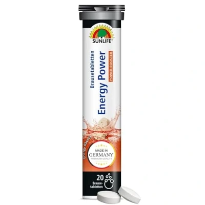 Abbildung von SUNLIFE Energy Power Brausetabletten 1 x 20 Stück hochwertige Energie Tabletten mit 1.000 mg Taurin &amp; 34 Koffein Boost Guarana Extrakt B Vitaminen