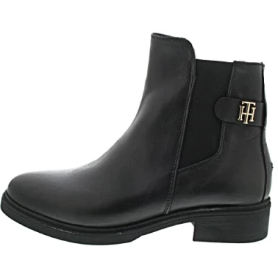 Abbildung von Tommy Hilfiger Damen Stiefeletten TH Leather Flat Boot aus Leder, Schwarz (Black), 37 EU