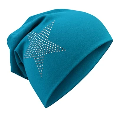 Abbildung von Miobo Kinder Slouch Beanie Mütze,Baumwolle,Strass Stern Tuerkis 59