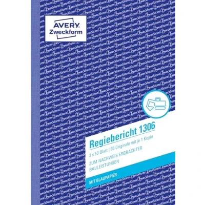 Abbildung von AVERY Zweckform 1306 Regiebericht (A5, mit 2 Blatt Blaupapier, von Rechtsexperten geprüft, für Deutschland/Österreich zur Dokumentation Arbeitsleistung und Materialverbrauch, 2x50 Blatt) weiß/gelb