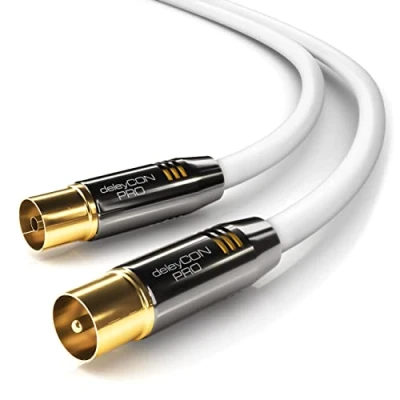 Abbildung von deleyCON 20m TV Antennenkabel Koaxialkabel Kabel HDTV FULL HD Stecker zu Buchse Metallstecker Analog Digital Weiß
