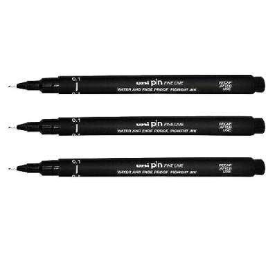 Abbildung von UNI BALL PIN DRAWING PEN FINELINER ULTRA FINE LINE MARKER 0.1mm BLACK Ink [Pack of 3]