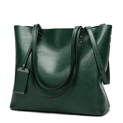 Abbildung von Coolives Damen Shopper Tasche aus PU Leder mit Schulterriemen Schultertasche Umhängetasche Eimer Handtasche für Frauen Grün EINWEG