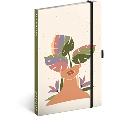 Abbildung von Notizbuch Liniert mit Gummiband 13x21cm ca. A5, Hardcover Notebook, Notizblock, Notizheft, Journal, Tagebuch für Erwachsene, Damen (Monstera)