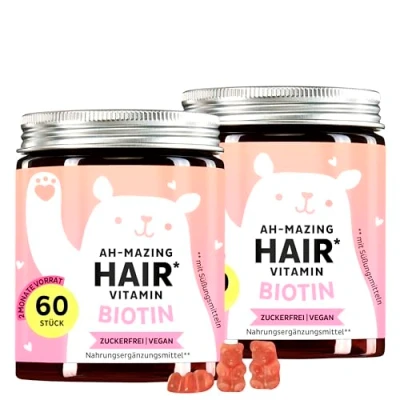 Abbildung von 2er Pack Biotin hochdosiert 5000 μg + Zink Gummibärchen für normales Haarwachstum Haut Haar Nägel Komplex vegane, zuckerfreie Vitamine 120 Stück Bears with Benefits