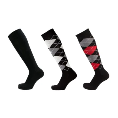 Abbildung von PFIFF Reitstrumpf kariert 3er Set Reitsocken, Schwarz Weiß, Schwarz, Grau Rot, 34 36