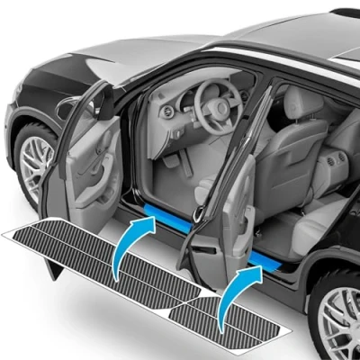 Abbildung von uProtect Auto Einstiegsleisten Schutz für Skoda Fabia Schrägheck 4 (IV) I 2021 2024 Schutzfolie Autotür Zubehör Zierleisten Lackschutzfolie Carbon Schwarz