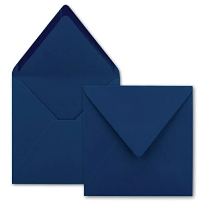 Abbildung von 100x Quadratische Briefumschläge in Dunkelblau (Blau) 15,5 x cm ohne Fenster, mit Nassklebung 110 g/m² Für Einladungskarten zu Hochzeit, Geburtstag und mehr Serie FarbenFroh