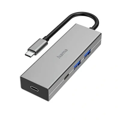 Abbildung von Hama USB C Hub 4 Ports (2x C, 2x A, Docking Station Power Delivery, A Hub, 3.2 Ladefunktion, Multiport 5Gbit/s, Thunderbolt für Macbook, Laptop, PD Netzteil etc) grau