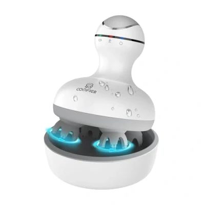 Abbildung von Comfier Elektrisches Kopfhaut Massagegerät, portables Kopfmassagegeräte wasserdicht, kabellos und wiederaufladbar, elektrischer Kopkrauler mit 4 Knetmassageköpfe für Entspannung, Geschenke