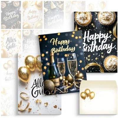 Abbildung von beriluDesign 20 Geburtstagskarten Set mit Umschlägen Glückwunschkarten, Postkarten zum Geburtstag Happy Birthday Karten ideal als Grußkarte oder Gutschein (20 + Umschläge)