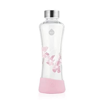 Abbildung von EQUA Glasflasche Magnolia 0,55l Trinkflasche aus Glas 550 ml Sportflasche mit Silikonboden Flasche Silikonhülle Designer für unterwegs und Büro