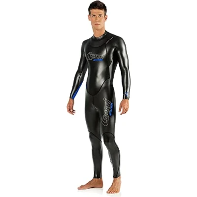 Abbildung von Cressi Triton Man All In One Swim Wetsuit 1.5mm Neopren 1.5 mm High Density Glide Skin Einteiliger Schwimm Neoprenanzug, Schwarz/Fluoblau, XS, Herren