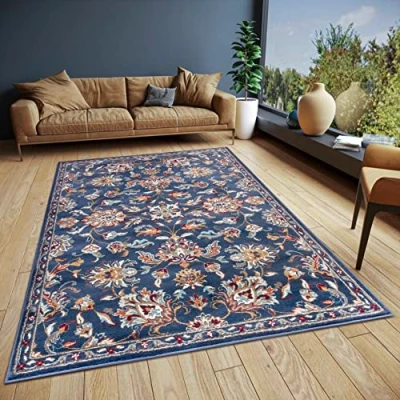 Abbildung von Hanse Home Caracci Teppich Orientalisch Orient Läufer klassisch dicht gewebt mit Ornamenten und Blumenmotiven Weicher Kurzflor für Schlafzimmer, Esszimmer, Wohnzimmer, Flur, Küche Blau, 120x170cm