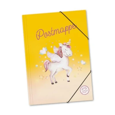 Abbildung von itenga Postmappe aus stabilem Kunststoff PP Gummizugmappe mit Motiv DIN A4 Gummizugverschluss Sammelmappe Eckspanner (Einhorn)