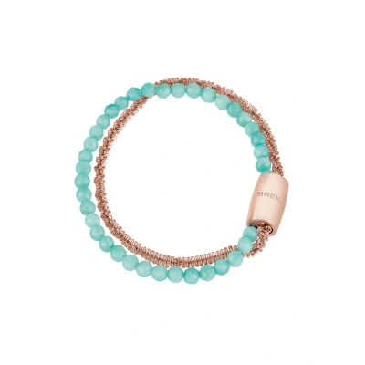 Abbildung von Breil Armband MAGNETICA SYSTEM für Damen aus Edelstahl IP in der Farbe Roségold mit hellblauen Achat Steinen, Magnetverschluss, Länge: 19 cm, TJ3195