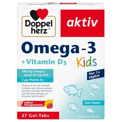 Abbildung von Doppelherz Omega 3 + D3 Kids Vitamin D wird für ein gesundes Wachstum &amp; eine gesunde Entwicklung der Knochen bei Kindern benötigt 27 Gel Tabs