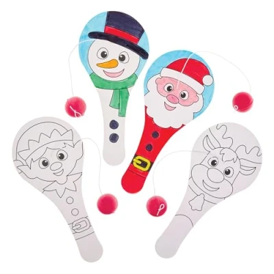 Abbildung von Baker Ross FX663 Weihnachts Holz Paddleball Sets zum Ausmalen Packung mit 6, Partytütenfüller für Kinder