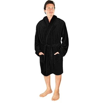 Abbildung von NY Threads Schalkragen Morgenmantel für Männer, Kuschelig weich, Loungewear und Nachtwäsche (Mittel, Schwarz)