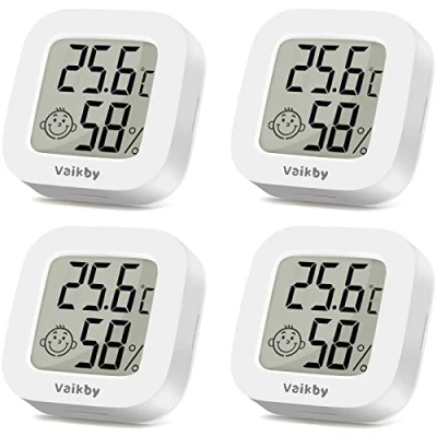 Abbildung von Vaikby Mini Digital Thermometer Hygrometer innen 4 Stück, raumthermometer zimmerthermometer temperatur und luftfeuchtigkeitsmesser, Hochgenauer temperatursensor für Innenraum Babyraum Wohnzimmer Büro