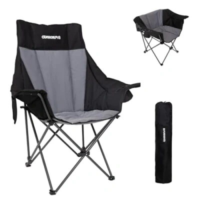 Abbildung von FUNDANGO Campingstuhl Faltbar 150 kg Belastbar, Camping Stuhl Ultragroß mit Hochlehner, Bequem Gepolster Klappstuhl für Garten Outdoor Angeln, Faltstuhl Anglerstuhl Gartenstuhl