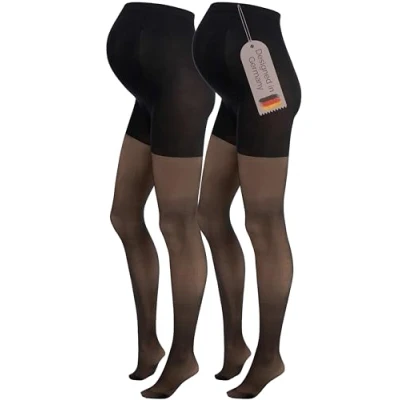 Abbildung von Herzmutter Umstandsstrumpfhose 20DEN transparent matte soft Schwangerschaftsstrumpfhose Hautfarben Beige Schwarz 1er &amp; 2er Set 1220 (M L, Schwarz, 2x)