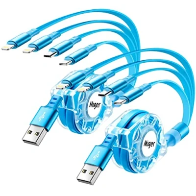 Abbildung von Multi USB Schnellladekabel,4A Universal 4 in 1 Einziehbares Ladekabel [1.2M,2Stück]Mehrfach Kabel mit Dual iP Lightning/Micro USB/Typ C,Miger Lightning Kompatibel iPhone/Auto