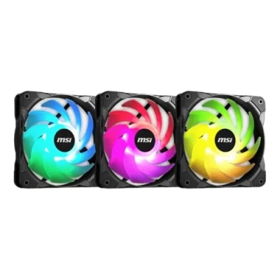 Abbildung von MSI MAX F12A 3 120 mm Gehäuse Lüfter (3 x Lüfter, 3er Pack, schwarz, ARGB), A RGB