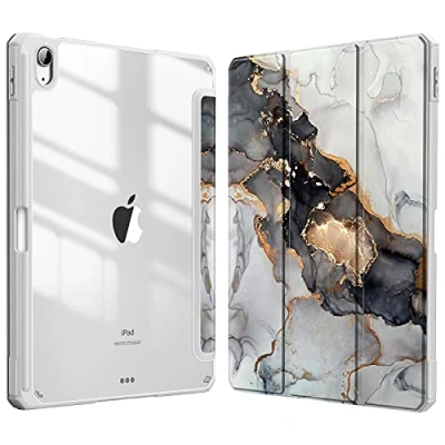 Abbildung von Fintie Hybrid Hülle für iPad Air 11 Zoll (M2) 2024, 5 2022, 4 2020 10.9 mit Stifthalter Stoßfeste Schutzhülle transparenter Hartschale auf der Rückseite, Trüber Marmor