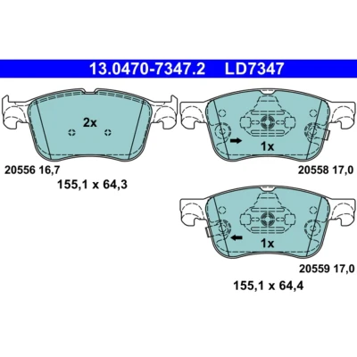 Abbildung von ATE 13.0470 7347.2 Bremsbelagsatz mit akustischer Verschleißwarnung FORD: Focus Mk4 Turnier, Hatchback, Kuga Mk3