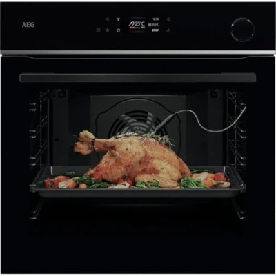 Abbildung von AEG Wifi Einbaubackofen Serie 7 TFT FullTouch Farbdisplay mit Kochassistent Made in Germany Pyrolyse 25% Dampfunterstützung: Außen Knusprig &amp; Innen Saftig Kerntemperatursensor TR7PB63ZSB