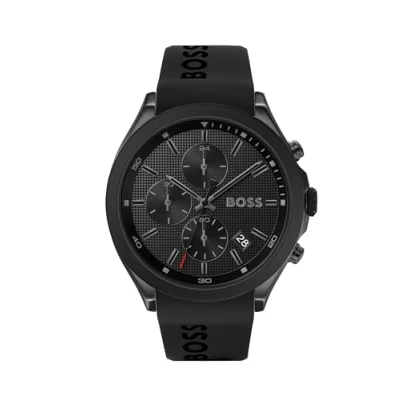 Abbildung von BOSS Chronograph Quarz Uhr für Herren mit Schwarzes Silikonarmband 1513720