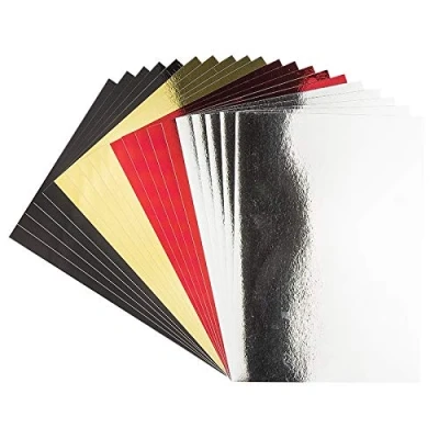 Abbildung von Ideen mit Herz Spiegel Karton Metallpapier Bastelpapier metallic 20 Bogen Din A4 200 g/qm (schwarz, rot, gold, silber selbstklebend)
