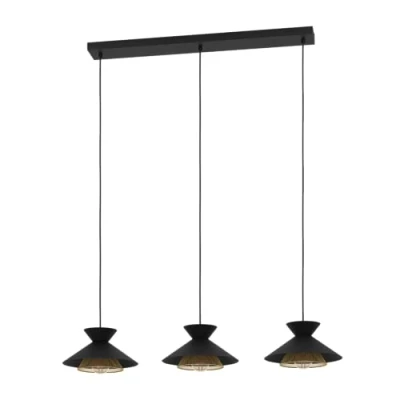 Abbildung von EGLO Hängelampe Grizedale, 3 flammige Pendelleuchte über Esstisch, Esszimmerlampe im Japandi Design aus Metall in Schwarz und Messing, Hängeleuchte mit E27 Fassung, 96 cm