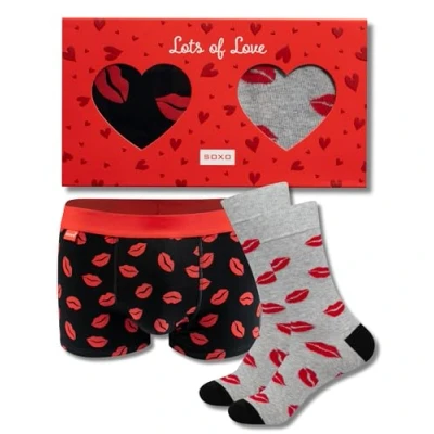 Abbildung von soxo Valentinstag Boxershorts Herren Und Lustige Socken Geschenke Set Für Männer Baumwolle Lippen M + 40 45