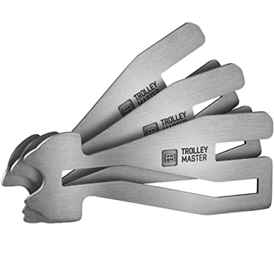 Abbildung von FABACH Trolley Master Stainless Steel Series Edelstahl Einkaufswagenlöser Schlüsselanhänger für ALLE Einkaufswagen Einkaufswagenchip öffnet Frontlader und Seitenschubfach