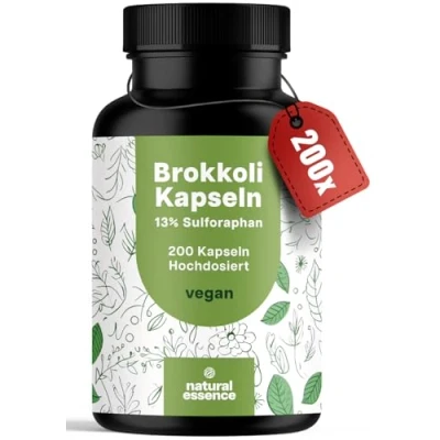 Abbildung von Brokkoli Kapseln 200 Sulforaphan Hochdosiert 500mg pro Kapsel Brokkolisprossen Vegan und produziert in Deutschland Aus Extrakt Ohne Magnesium Stearat