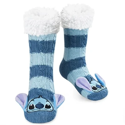Abbildung von Disney Antirutschsocken Damen mit 3D Ohren, One Size ABS Kuschelsocken Antirutsch Haussocken Winter Frauen Geschenke (Blau Sttch)